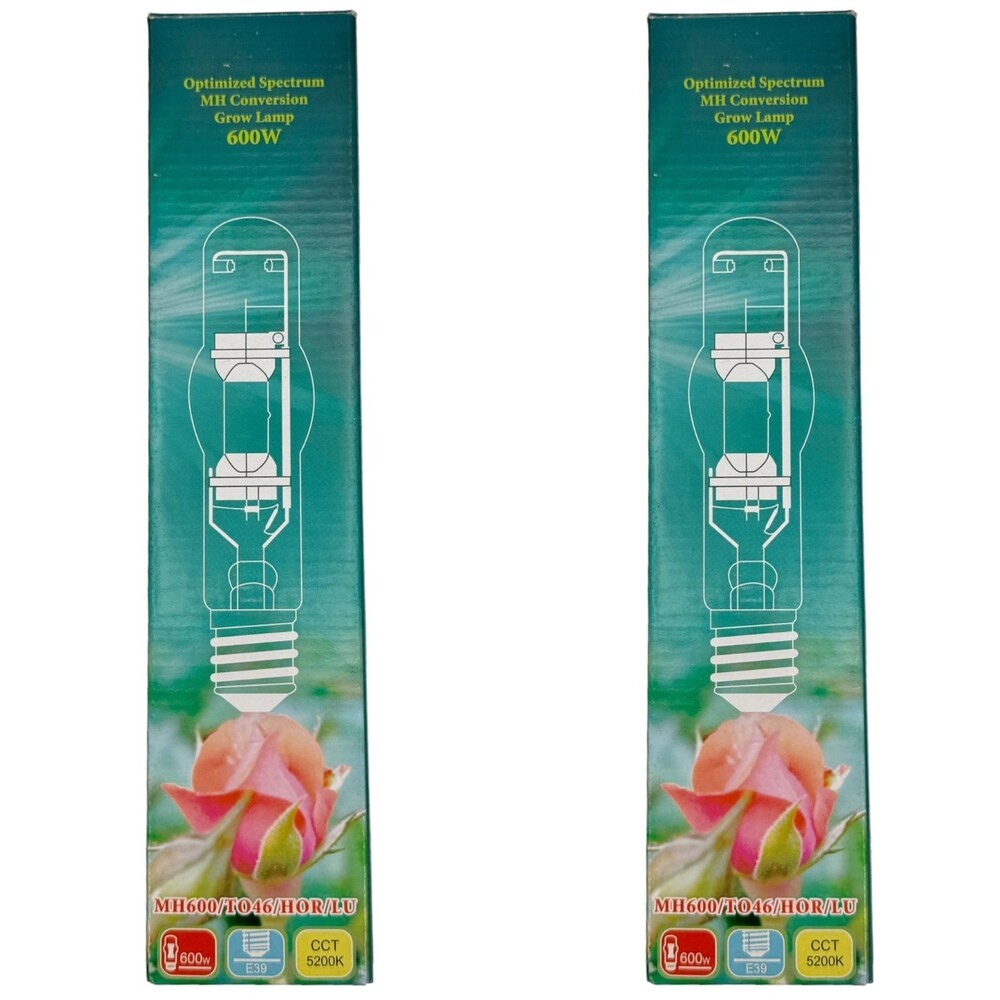 Two 600 W Metal Halide Grow Lamp Light E39 Socket 5200K MH400 T46 HOR